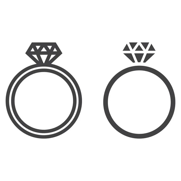 Diamantový prsten linie a glyf ikona — Stockový vektor