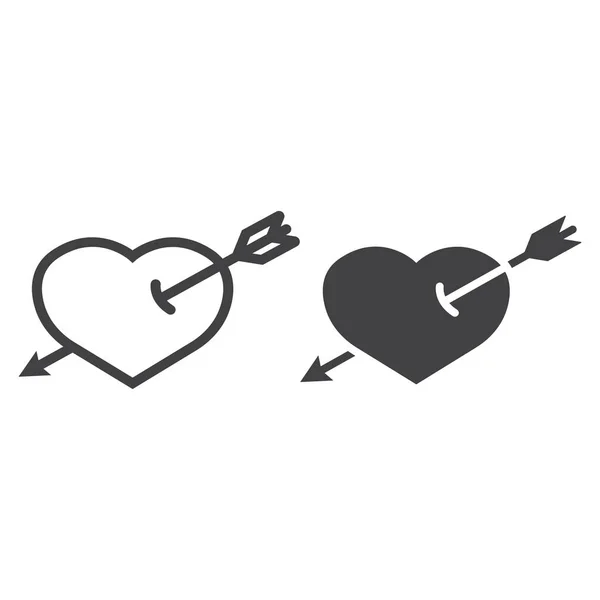 Σκουλαρίκια καρδιά με βέλος εικονίδιο γραμμής και γλύφων — Διανυσματικό Αρχείο