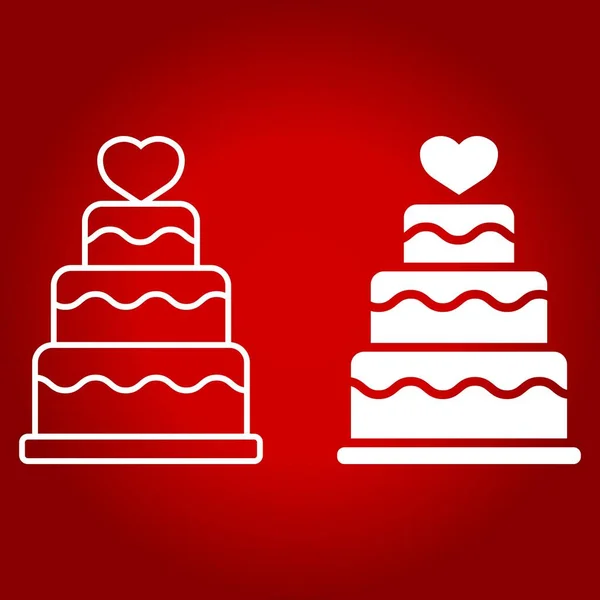 Linha de bolo de amor empilhado e ícone de glifo —  Vetores de Stock
