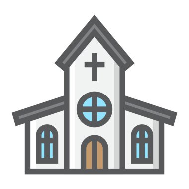 Kilise doldurulmuş anahat simgesi, Paskalya ve tatil, Bina oturum vektör grafikleri, beyaz bir arka planda eps 10 renkli çizgi deseni.