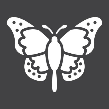 Kelebek glif simgesi, Paskalya ve tatil, böcek işareti vektör grafikleri, siyah bir arka plan, eps 10 katı bir desen.