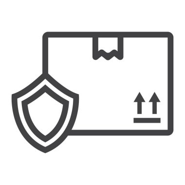 Karton kutu güvenli işareti vektör grafikleri, doğrusal model beyaz bir arka planda eps 10 karton kutu koruma satırı simgesi, lojistik ve dağıtım,.