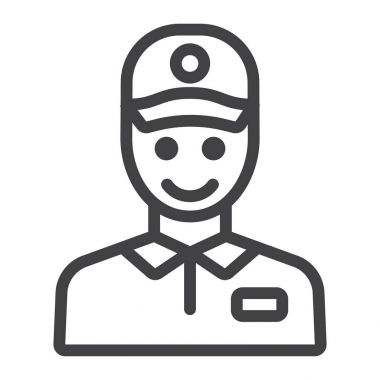 Teslimat adam satırı simgesi, lojistik ve teslimat, kurye işareti vektör grafikleri, doğrusal model beyaz bir arka planda eps 10.