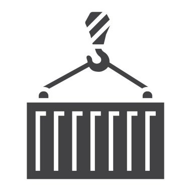 Konteyner glif simgesi, lojistik ve teslimat, işareti vektör grafikleri, beyaz bir arka planda eps 10 katı bir desen vinç.