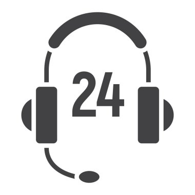 Müşteri Destek glif simgesi, hizmet ve yardım, 24 7 hizmet işareti vektör grafikleri, beyaz bir arka planda eps 10 katı bir desen.