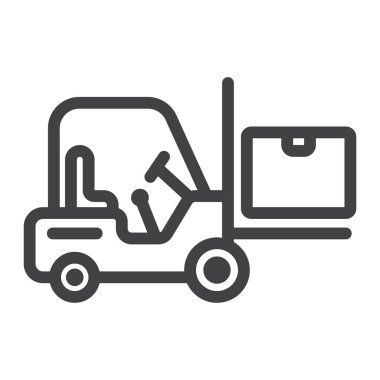 Forklift teslimat kamyonu satırı simgesi, lojistik ve teslimat, kargo araç işareti vektör grafikleri, doğrusal model beyaz bir arka planda eps 10.