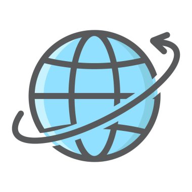 Anahat simgesi, lojistik dolu sevkiyat ve teslimat, dünya işareti etrafında vektör grafikleri, beyaz bir arka planda eps 10 renkli çizgi deseni.