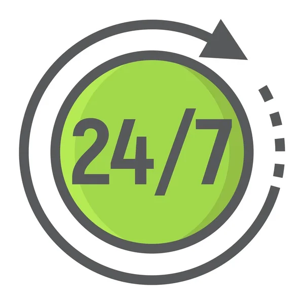 Tempo de passagem preenchido ícone de contorno, assistência 24 horas e 24 horas por dia, sinais gráficos vetoriais, um padrão de linha colorido em um fundo branco, eps 10 . — Vetor de Stock