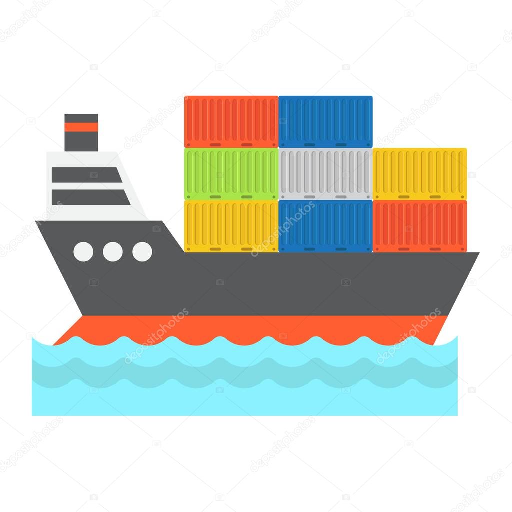 Cargo ship flat icon, logistic and delivery, transport sign vector graphics, a colorful solid pattern on a white background, eps 10.
