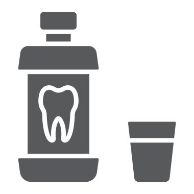 Gargara şişe glif simgesi, stomatology ve diş, bakım işareti vektör grafikleri, beyaz bir arka planda eps 10 katı bir desen.