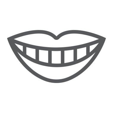 Gülümseme beyaz diş çizgi simgesi, stomatology ve diş ile dudakları işareti vektör grafikleri, doğrusal model beyaz bir arka planda eps 10.