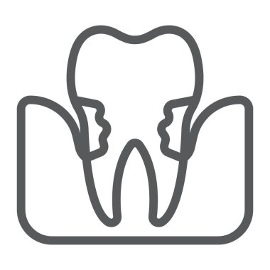 Periodontitis satırı simgesi, stomatology ve diş, periodontal diş vektör grafikleri, doğrusal model beyaz bir arka planda eps 10 üye.