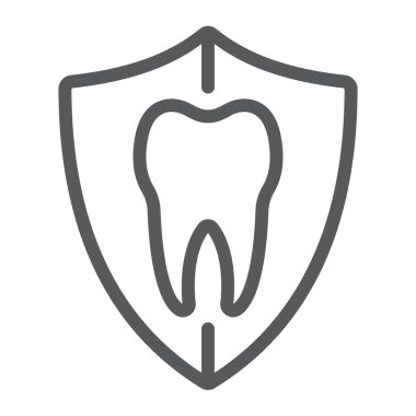 Diş koruma satırı simgesi, stomatology ve diş hekimliği, diş kalkan işareti vektör grafikleri, doğrusal model beyaz bir arka planda eps 10.