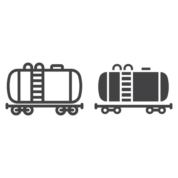 水箱油火车线和字形图标, 物流配送, 货物铁路标志矢量图形, 在白色背景上的线性模式, eps 10. — 图库矢量图片