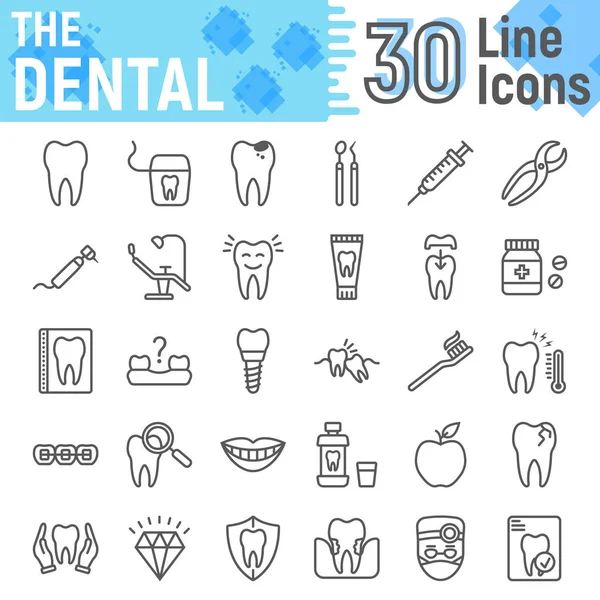 Conjunto de iconos de línea dental, colección de símbolos de estomatología, bocetos vectoriales, ilustraciones de logotipos, signos clínicos dentales paquete de pictogramas lineales aislados sobre fondo blanco, eps 10 . — Vector de stock