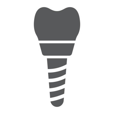 Dental implant glif simgesi, stomatology ve diş, implantasyon işareti vektör grafikleri, beyaz bir arka planda eps 10 katı bir desen.