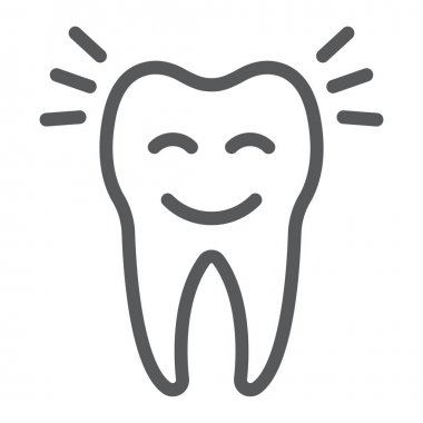Diş satırı simgesi, stomatology ve diş gülümsüyor, temizlenmiş diş işareti vektör grafikleri, doğrusal model beyaz bir arka planda eps 10.