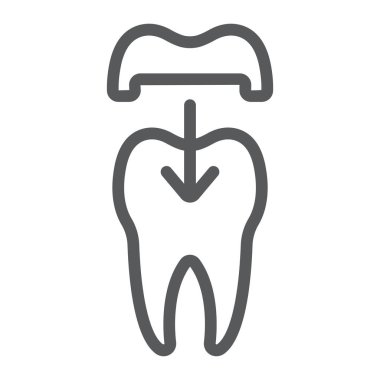 Diş crown satırı simgesi, stomatology ve diş, seramik diş vektör grafikleri, doğrusal model beyaz bir arka planda eps 10 üye.