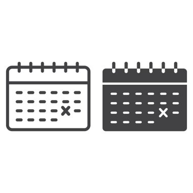 Uyarı mektubu işareti vektör grafikleri, beyaz bir arka planda eps 10 doğrusal bir desen takvimi satırını ve glif simgesi, saat ve Tarih,.