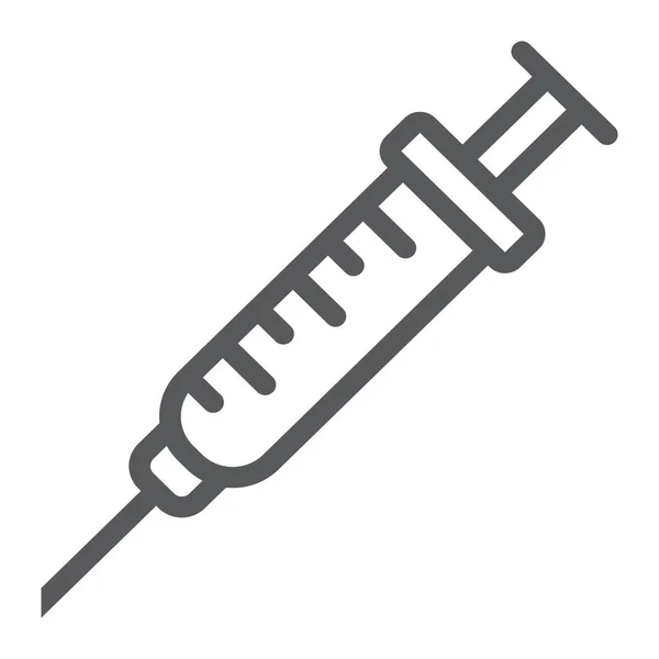 Ikona čáry injekce, stomatologie a anesthsia, stříkačku znamení vektory, lineární vzor na bílém podkladu, eps 10. — Stockový vektor