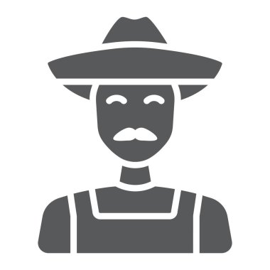 Çiftçi glif simgesi, tarım ve tarım, çiftlik adam işareti vektör grafikleri, beyaz bir arka planda eps 10 katı bir desen.