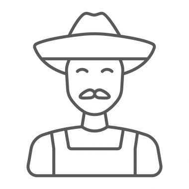 Çiftçi ince çizgi simgesi, tarım ve tarım, çiftlik adam işareti vektör grafikleri, doğrusal model beyaz bir arka planda eps 10.