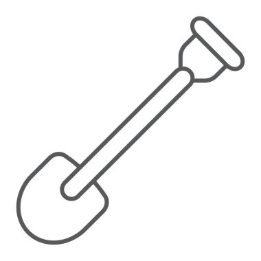 Kürek ince çizgi simgesi, tarım ve tarım, Bahçe araç işareti vektör grafikleri, doğrusal model beyaz bir arka planda eps 10.