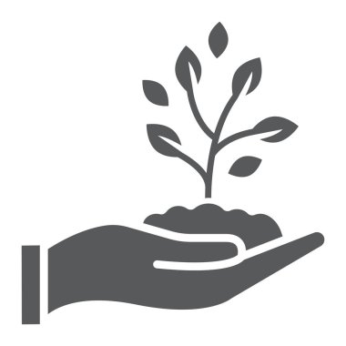 Filiz el glif simgesi, tarım ve tarım, bitki Bakımı işareti vektör grafikleri, beyaz bir arka planda eps 10 katı bir desen.