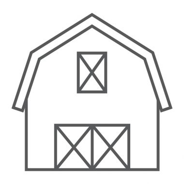 Çiftlik barn ince çizgi simgesi, tarım ve tarım, çiftlik hangar işareti vektör grafikleri, doğrusal model beyaz bir arka planda eps 10.