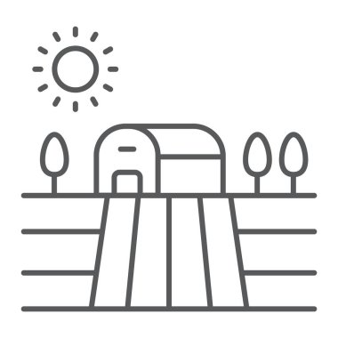 Hasat alan ince çizgi simgesi, tarım ve tarım, kırsal işareti vektör grafikleri, doğrusal model beyaz bir arka planda eps 10.