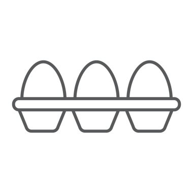 Yumurta karton paket ince çizgi simgesi, tarım ve tarım, protein işareti vektör grafikleri, doğrusal model beyaz bir arka planda eps 10.