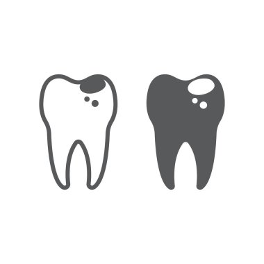 Hasta diş çizgi ve glif simgesi, stomatology ve diş, vektör grafikleri, doğrusal model beyaz bir arka planda eps 10 çürük işaret.