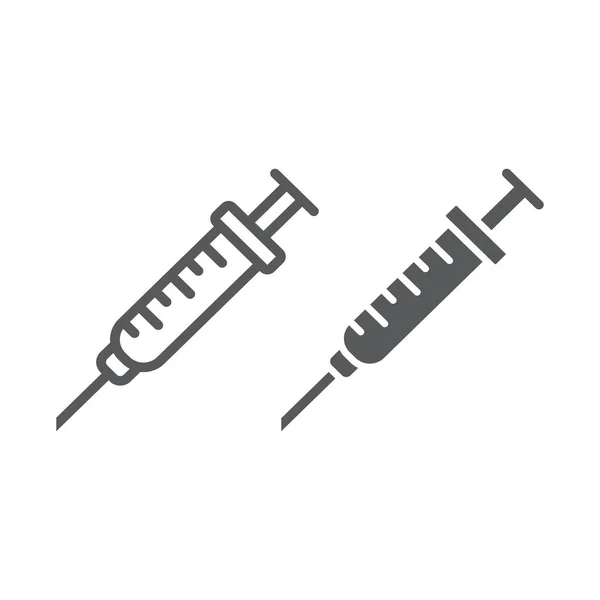 Injektionslinie und Glyphen-Symbol, Stomatologie und Anästhesie, Spritzenzeichen-Vektorgrafik, ein lineares Muster auf weißem Hintergrund, Folge 10. — Stockvektor