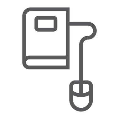 Fare ve kitap satırı simgesi, e öğrenme ve eğitim, bilgi işareti vektör grafikleri, doğrusal model beyaz bir arka planda eps 10.