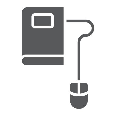 Fare ve kitap glif simgesini, e öğrenme ve eğitim, bilgi işareti vektör grafikleri, beyaz bir arka planda eps 10 katı bir desen.