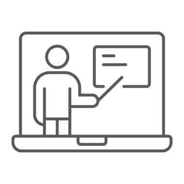 Uzaktan eğitim ince çizgi simgesi, e öğrenme ve eğitim, online eğitim işareti vektör grafikleri, doğrusal model beyaz bir arka planda eps 10.