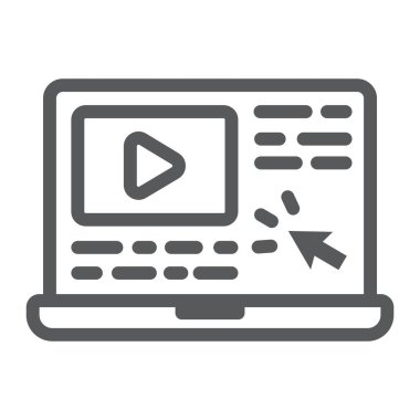 Öğreticiler satırı simgesi, e öğrenme ve eğitim, vektör grafikleri, doğrusal model beyaz bir arka planda eps 10 video dersler imzalamak.