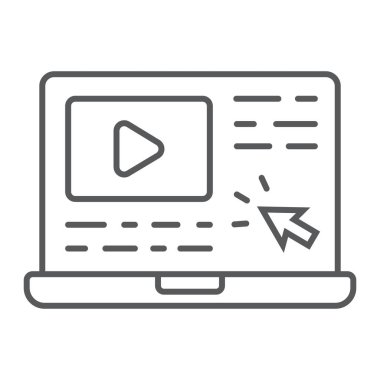 Öğreticiler ince çizgi simgesi, e öğrenme ve eğitim, vektör grafikleri, doğrusal model beyaz bir arka planda eps 10 video dersler imzalamak.