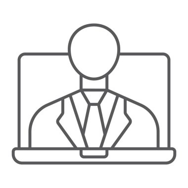 Webinar ince çizgi simgesi, e öğrenme ve eğitim, iş eğitim işareti vektör grafikleri, doğrusal model beyaz bir arka planda eps 10.