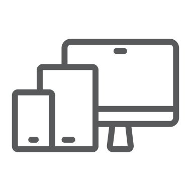 Duyarlı satırı simgesi, bilgisayar ve dizüstü bilgisayar, vektör grafikleri, doğrusal model beyaz bir arka planda eps 10 cihazlar işaret.