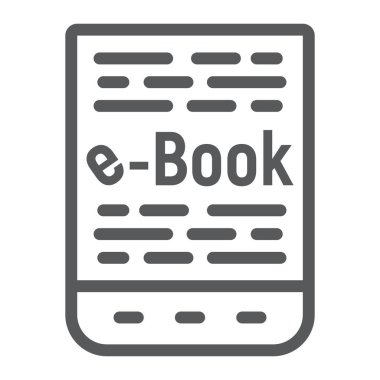 E kitap satırı simgesi, e öğrenme ve eğitim, tablet işareti vektör grafikleri, doğrusal model beyaz bir arka planda eps 10.