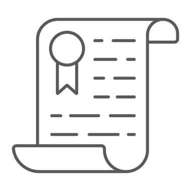 Sertifika ince çizgi simgesi, diploma ve Ödülü, eğitim işareti vektör grafikleri, doğrusal model beyaz bir arka planda eps 10.