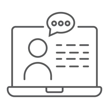 Online danışmanlık ince simgesi, e öğrenme ve eğitim, işareti vektör grafik, bir doğrusal model beyaz bir arka planda eps 10 desteği.