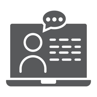 Online danışmanlık glif simgesi, e öğrenme ve eğitim, işareti vektör grafik, bir katı model beyaz bir arka planda eps 10 desteği.
