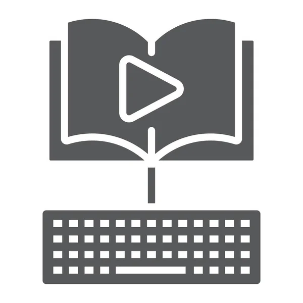 Εικονίδιο γλύφου βίντεο μάθημα, ηλεκτρονικής μάθησης και της εκπαίδευσης, είσοδος ήχου βιβλίο διανυσματικά γραφικά, ένα αμιγές μοτίβο σε λευκό φόντο, eps 10. — Διανυσματικό Αρχείο