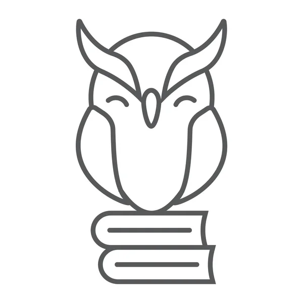 猫头鹰在书薄线图标, e 学习和教育, 知识符号矢量图形, 一个线性模式在白色背景, eps 10. — 图库矢量图片