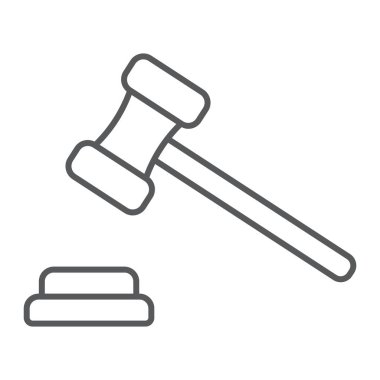 Açık artırma ince çizgi simgesi, e ticaret ve pazarlama, Yargıç tokmak işareti vektör grafikleri, doğrusal model beyaz bir arka planda eps 10.