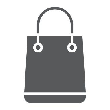 Alışveriş çantası glif simgesi, e ticaret ve pazarlama, hediye işareti vektör grafikleri, beyaz bir arka planda eps 10 katı bir desen.