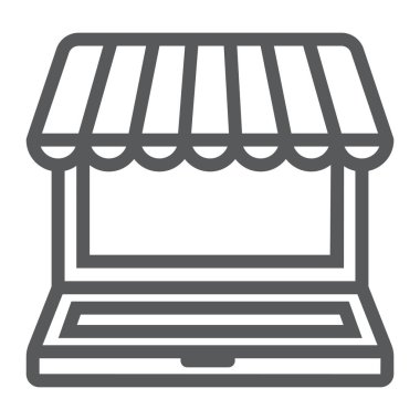 Pazar online satırı simgesi, e ticaret ve pazarlama, online pazar işareti vektör grafikleri, doğrusal model beyaz bir arka planda eps 10.