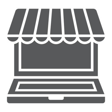Pazar online glif simgesi, e ticaret ve pazarlama, online pazar işareti vektör grafikleri, beyaz bir arka planda eps 10 katı bir desen.